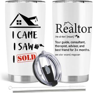 20oz Stainless Steel Realtor Tumbler with Lid Straw