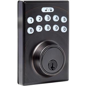 Amazon Basics Electronic Keypad Deadbolt Door Lock with Touch-Control Keyless Entry, Auto Lock, Create Codes for Guests, Contemporary, Oil Bronze, 1-Pack