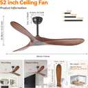 52 Inch No Light Wood 3 Blade Ceiling Fan,Dark Walnut,Remote Control