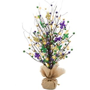CRCZK Mardi Gras Table Tree Decorations 20"H Lighted 20Leds Mardi Gras Tree with Fleur De Lis String Lights Mardi Gras Decorations Table Centerpiece New Orleans Mardi Gras Decor Masquerade Party Decor (Purple Green Yellow)