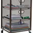 Mind Reader 3 Drawer Storage Organizer with Wood Top, Rolling Office Organizer Cabinet with Wheels, Office, Metal Mesh, Black