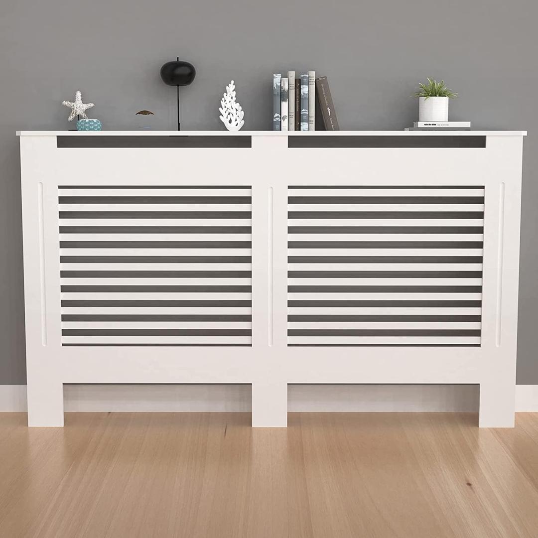 High Radiator Cover Wood Cabinet: 36 Inch Height White Large Heater Covers Horizontal Slat Modern Tall Radiators Shelf Thicken MDF Wooden Bedroom Hallway Home Furniture for Living Room
