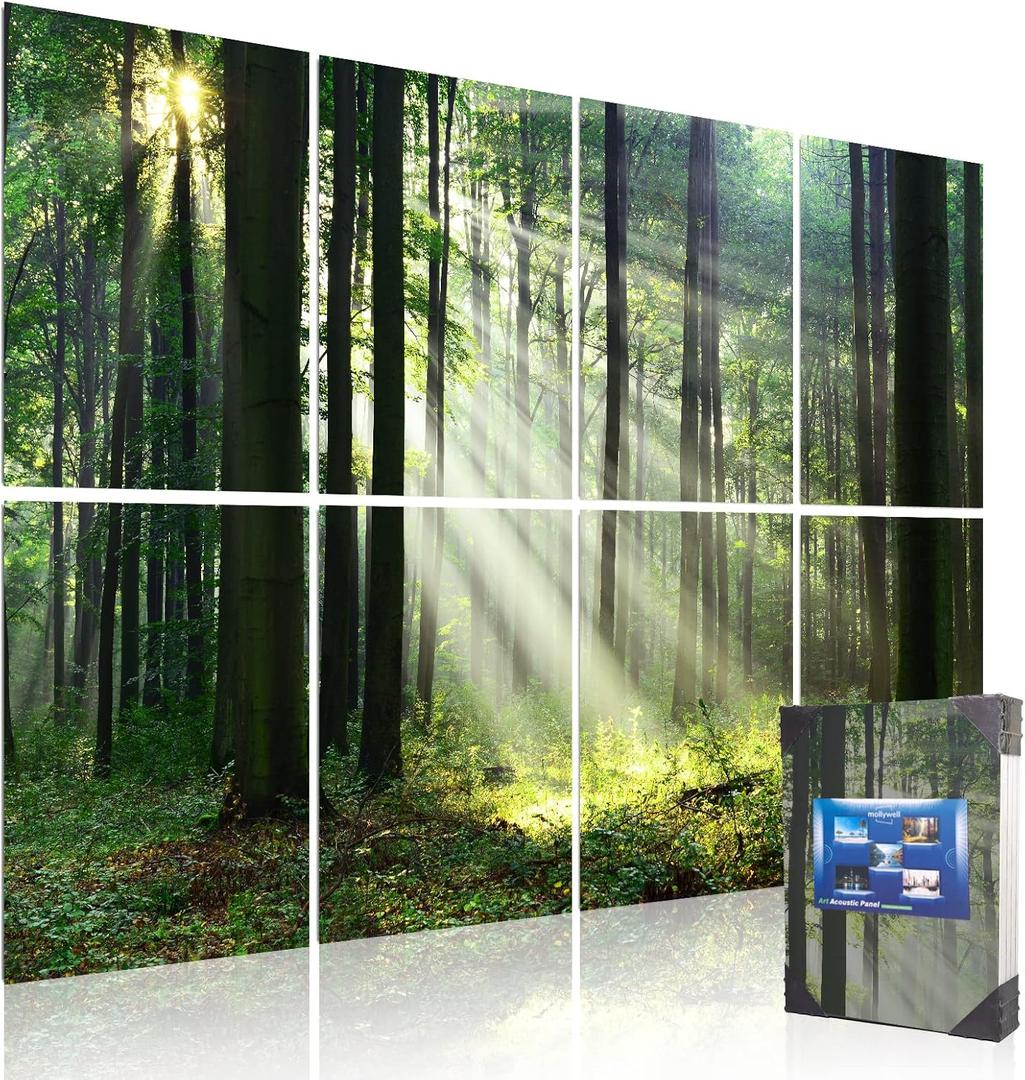 Art Acoustic Panels, Sound Proofing, Wall Decoration, Suitable for Nature-Inspired Room Soundproofing & Vibrant Aesthetics (Forest Summer), 48x32x0.4 Inch, 8 Pcs