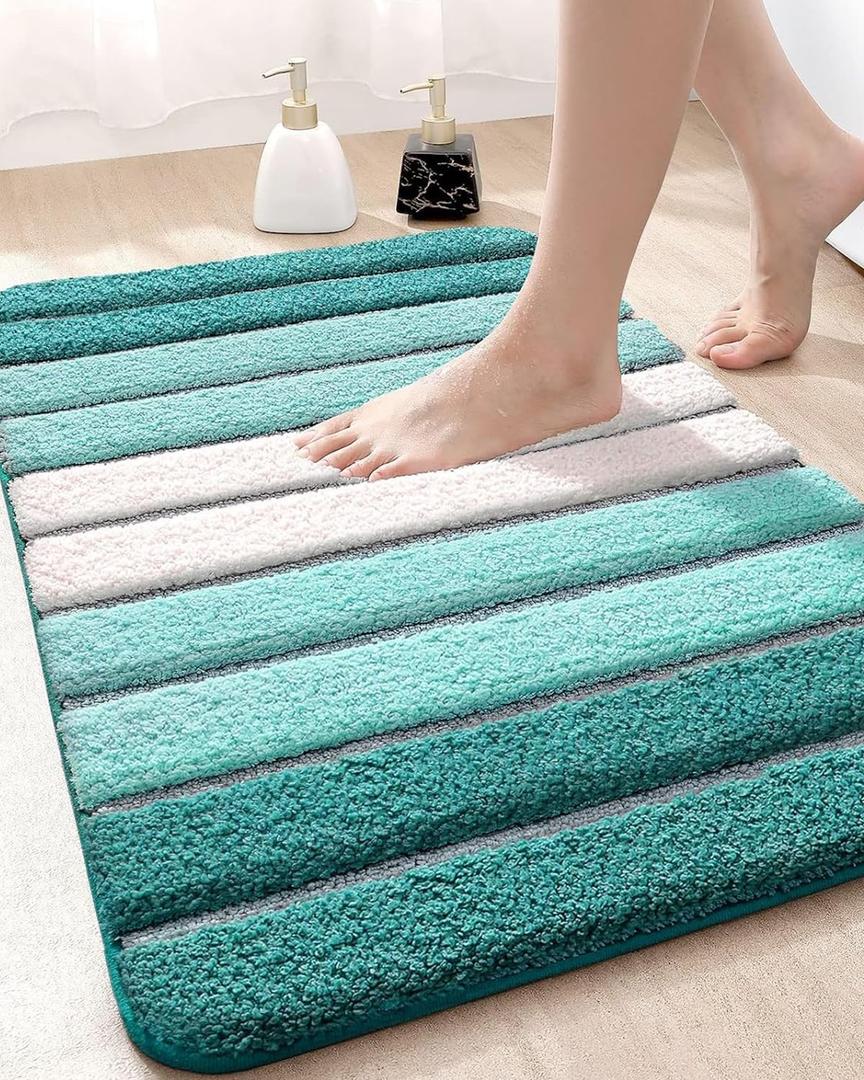 DEXI Bath Mats for Bathroom, 20x32 Absorbent Microfiber Bath Mat Quick Dry, Washable Bathroom Rugs with Non Slip Backing for Shower Floor, Turquoise (1'8" x 2'8" (Rectangular))