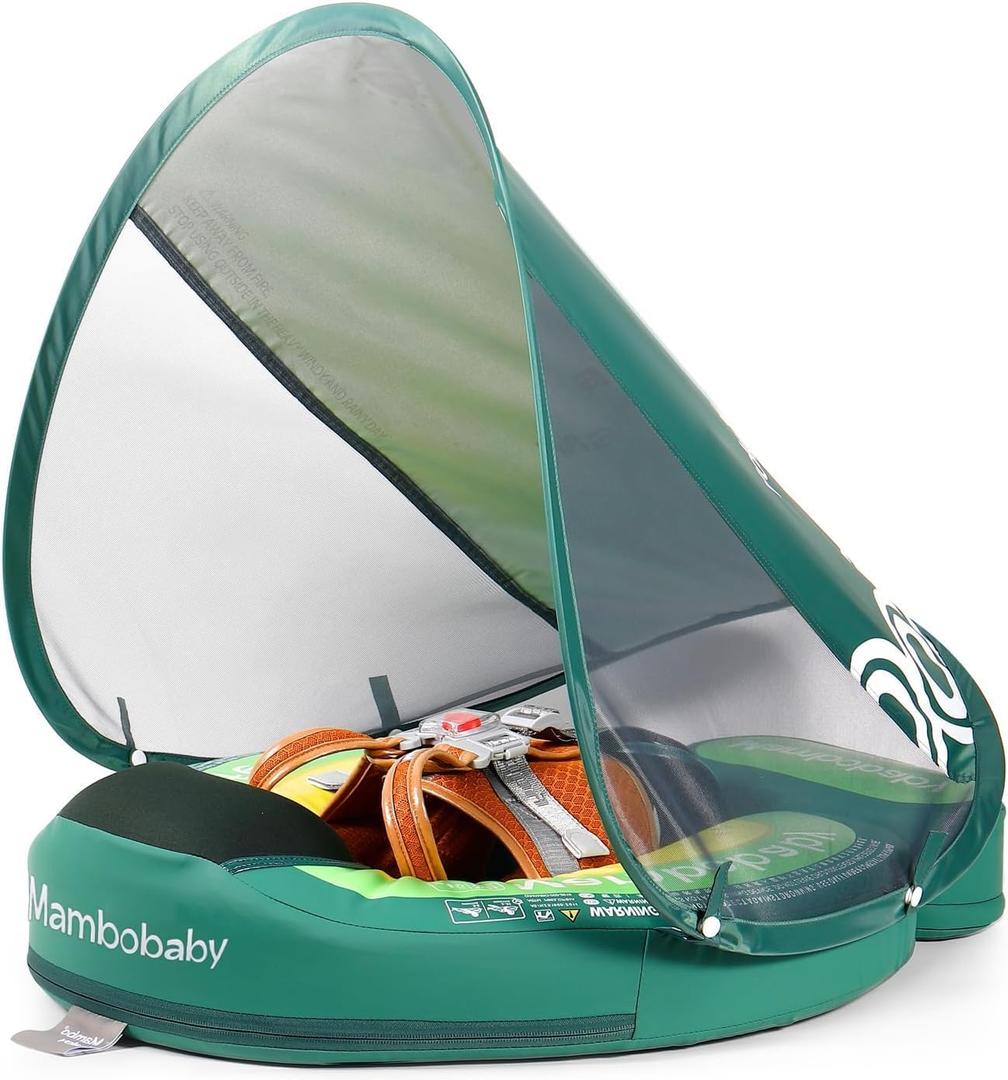 2026 Upgread Mambobaby Float with UPF 50+ Sun Protection Canopy Big Buoyancy Non-Inflatable Solid Baby Swim Pool Float for Ages 3-24 Months (Avocado Green)