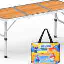 AO LI GEI Folding Camping Table Small with Storage Bag,Adjustable Height Portable Picnic Table,Upgraded Thickening Lightweight Outdoor Table Aluminum Legs (Brown:15.7"x35.4", 2 Height:9.8"/19.7")