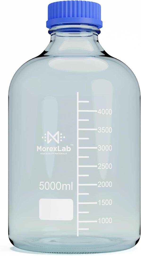 5000ML Storage Glass Bottles  1pc Round Media Storage Bottle  Borosilicate Glass Bottles  Safe Probe Storage Glass Storage Bottles with GL60 Blue Screw Cap (5000ml - 1pc)