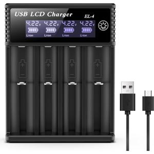 18650 Battery Charger,4 Bay LCD Display Smart Universal Charger for Rechargeable Batteries Ni-MH/Ni-Cd AA AAA 3.7V Li-ion Battery 21700 26650 14500 16650