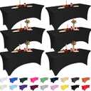 6 Pack 4 Feet Black Spandex Tablecloth for Rectangular Tables, Fitted & Stretch, Washable, Wrinkle Resistant, Perfect for Event, Wedding, Party, Banquet, Cocktail, Festival, and Table Protector