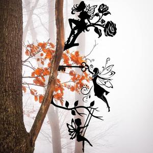 Hotop 3 Pcs Fairy Garden Silhouette Stakes Decoration Metal Fairy Silhouette Statue Butterfly Flower Tree Branch Wall Ornaments for Indoor Outdoor Home Yard Patio Lawn