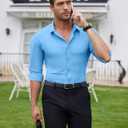 Lion Nardo Slim Fit Dress Shirts for Men Stretch Muscle Fit Long Sleeve Dress Shirts Wrinkle Free Formal Button Down Shirts (Blue)