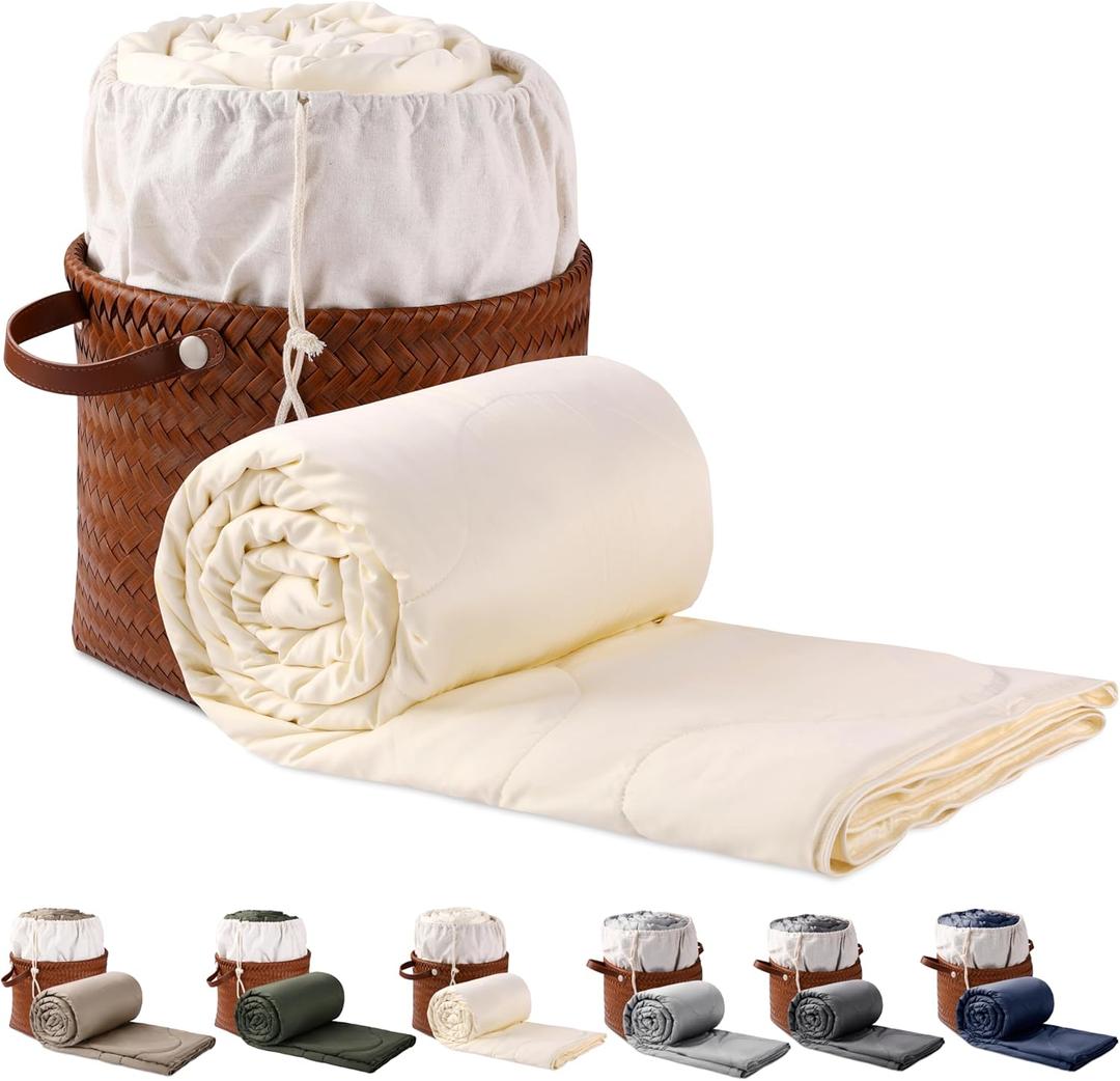 Silk Comforter King Size | 100% Mulberry Silk Fill with Organic Bamboo Viscose Shell | Summer Cooling Blanket for Hot Sleepers, Lightweight Breathable All-Season Bedding (Cream, 104"x90")