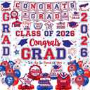 2026 Graduation Decorations - Red and Blue Graduation Decorations Set - Congrats Grad Banner & Backdrop, Porch Sign, Hanging Swirls, Balloons, Honeycomb Centerpieces for Congrats Grad Party Decorations