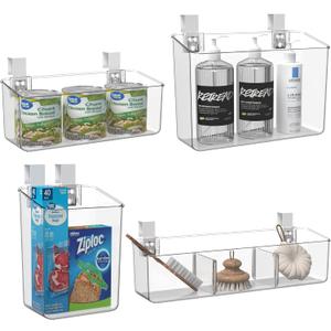 vacane Hanging Basket with Removable Hooks, Plastic Over Cabinet Door Organizer for Organizing Over the Cabinet Organizer Holder for Kitchen, Pantry, Bathroom-Hang Outside or Inside Door-4 Pack