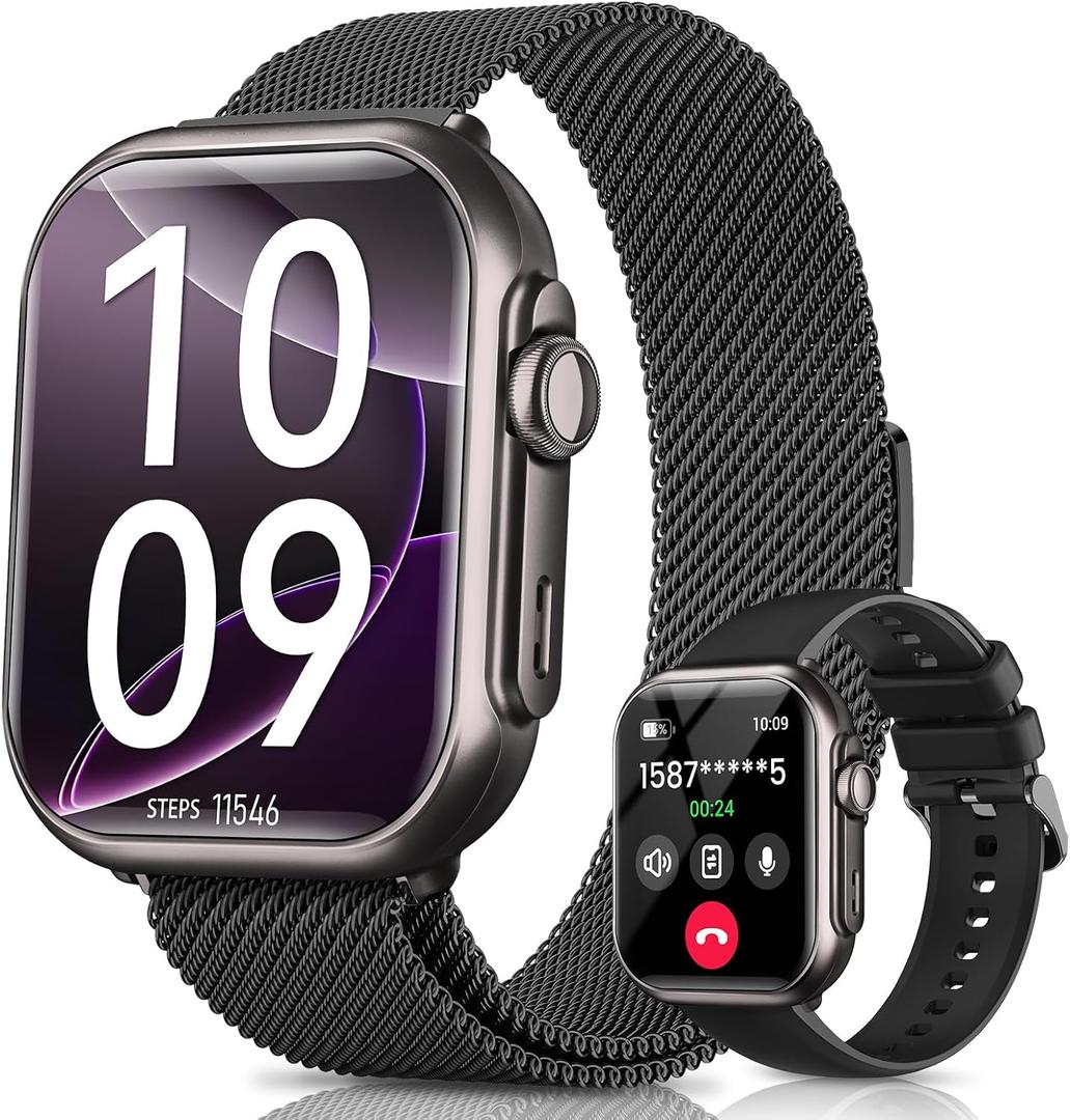 Smart Watch for Men Women - Answer/Make Call/30 Days Battery/2 Bands, 1.85" HD for Android iPhone Samsung Compatible IP68 Smartwatch Blood Oxygen Heart Rate Blood Pressure Sleep Fitness Tracker Reloj