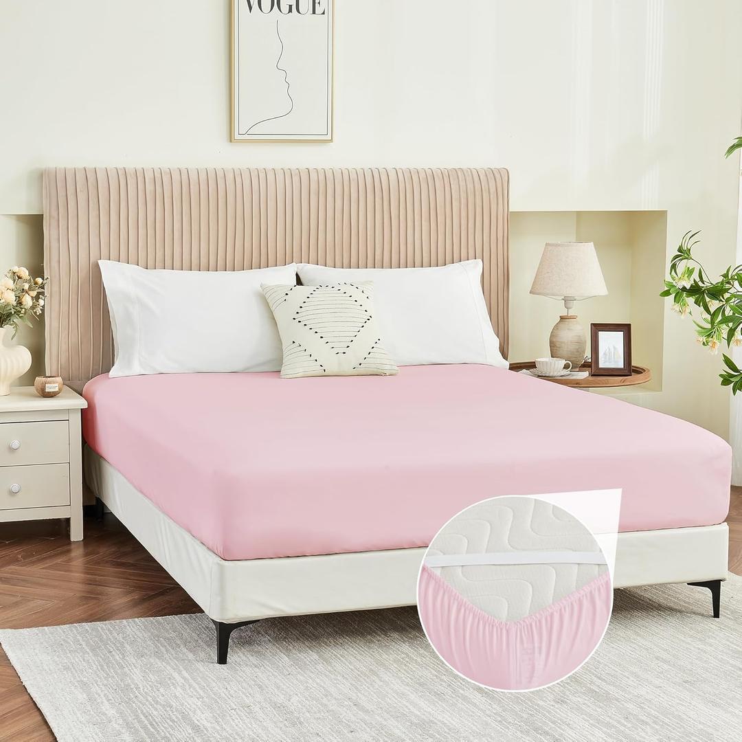 Queen Fitted Sheet Only, Corner Straps Ultra Soft Brushed Microfiber Hotel Quality Bottom Sheet, Deep Pocket Fits 8-14 inches Mattresses, Luxury Durable Sheets for Queen Size Bed, Pink