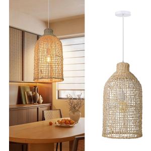 Arturesthome Farmhouse Pendant Lights for Kitchen,11.8"*21.6" Boho Chandelier Lighting Rattan Hanging Lamp Woven Lampshade for Living Room Bedroom (30CMx55CM)