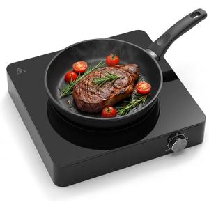 1200W Hot Plate: Portable Electric Burner with Boil-Dry Protection & 6 Heat Settings  Electric Stove Compact Cooktop for RV, Dorm, Office & Small Kitchens, Road-Ready & Safe (Black)
