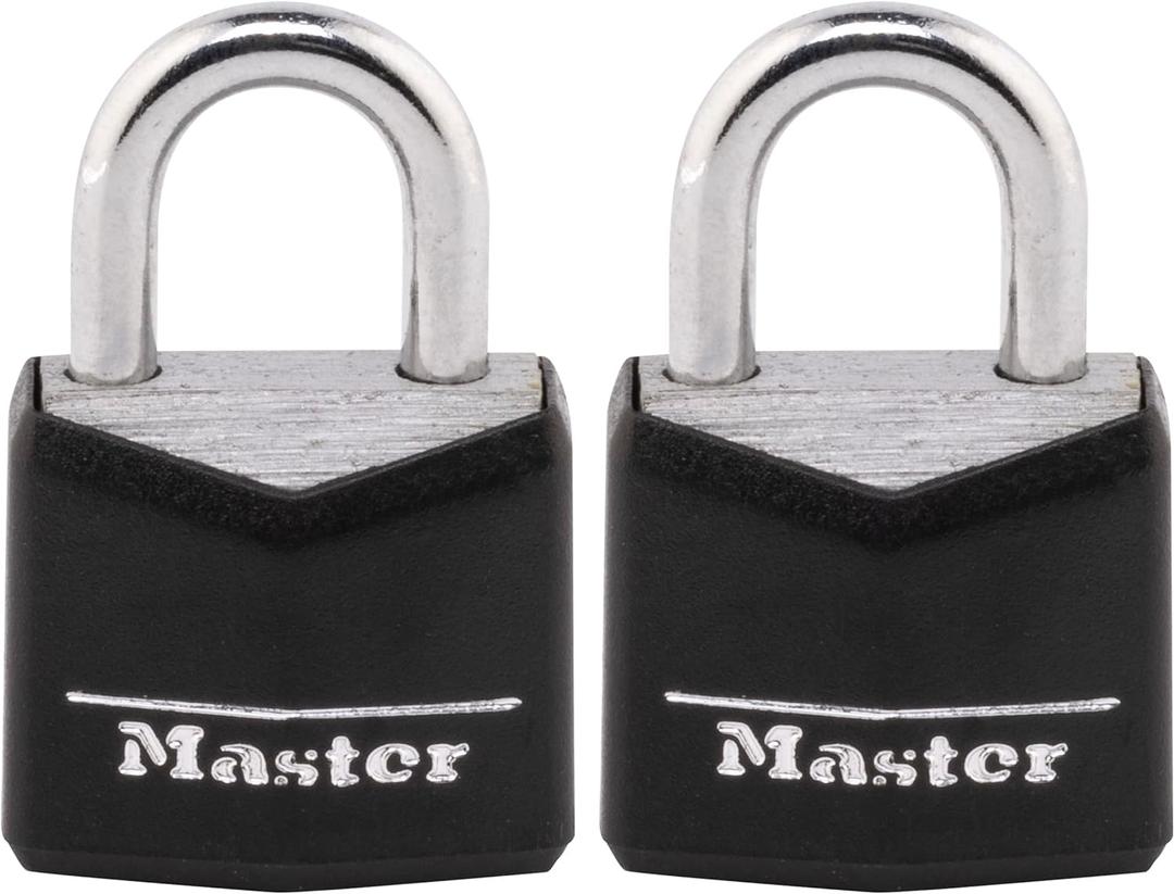Master Lock 121T Padlock, Covered Aluminum Lock, 3/4 in. W, Black, 1-Pack, 2-Count