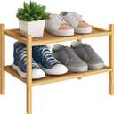 BMOSU 2-Tier Bamboo Small Shoe Rack Premium Stackable Shoe Shelf Storage Organizer for Hallway Closet Living Room Entryway Organizer(Natural)