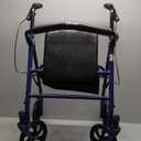 Drive Medical 10257BL-1 4 Wheel Rollator Walker With Seat, Steel Rolling Walker, Height Adjustable, 7.5" Wheels, Removable Back Support, 300 Pound Weight Capacity, Blue