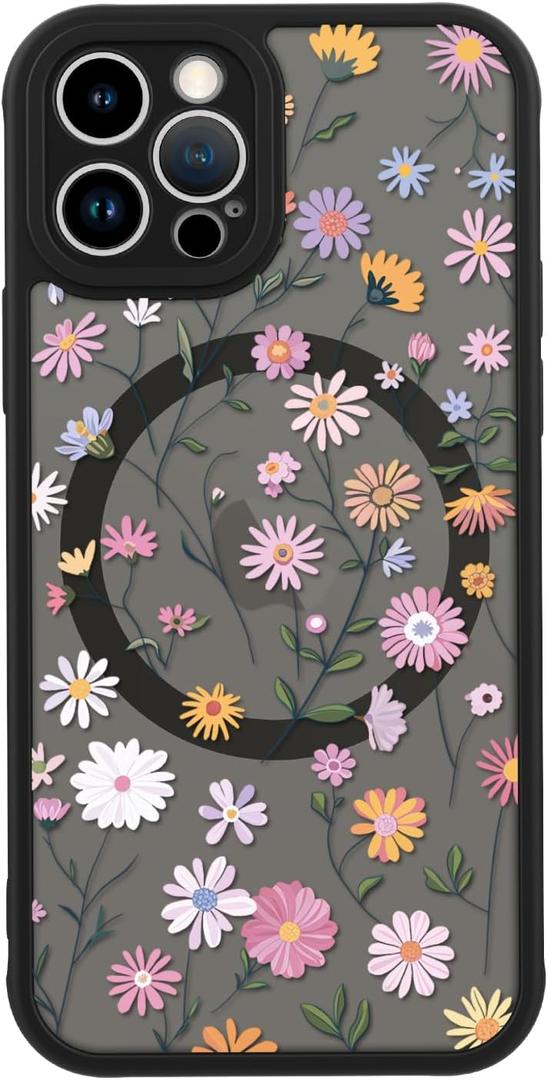 LUHOURI for iPhone 12 Pro Max Case Cute - Wireless Charing Compatible,Trendy Floral Design for Women Girls,Military-Grade Shockproof Not-Slip Matte Phone Cover, Colorful Petite Daisies