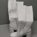 Knee High Boots Women Chunky Heeled Square Toe Boot Platform Tall Long Boots Side Zipper Gogo Boots (8.5, White)