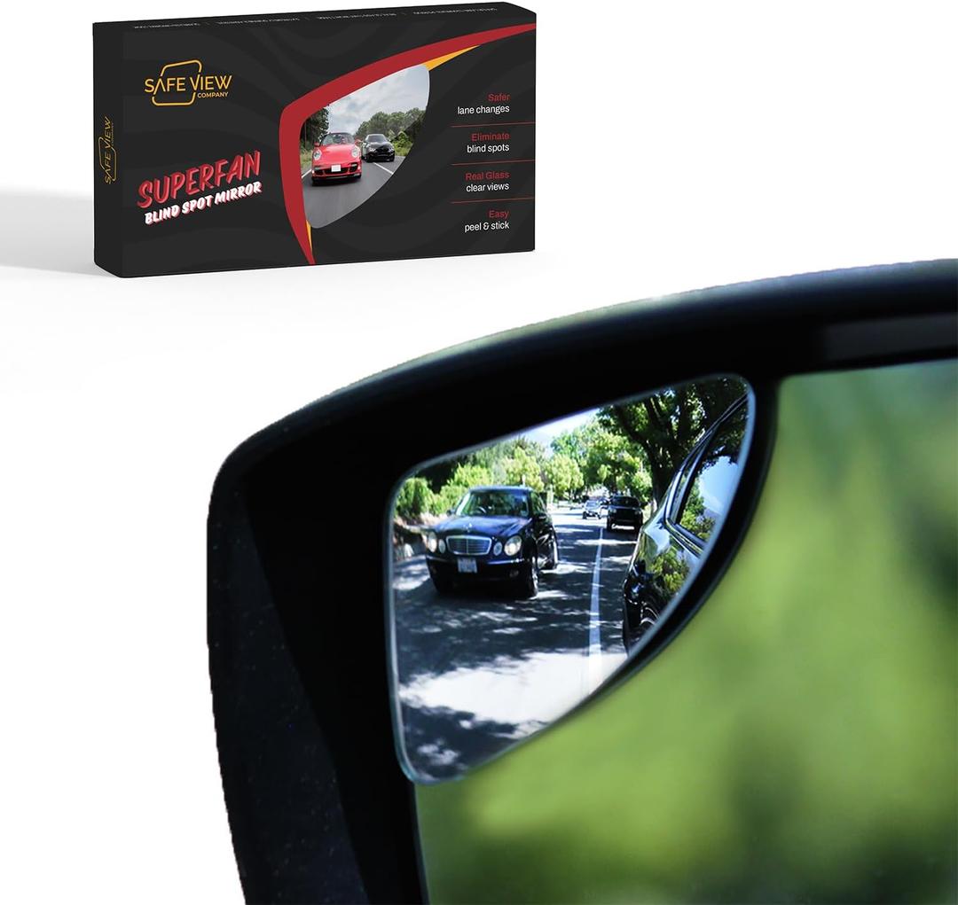 Superfan Blind Spot Mirrors for Cars by Safe View Company  Real Convex Glass for Clear Wide Angle Vision  Safer Lane Changes, Easy Stick-On, Weatherproof & Long Lasting Durability