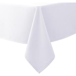 Biscaynebay Textured Fabric Tablecloths 70x108 Inches Rectangular, White Water Resistant Tablecloths for Dining, Kitchen, Wedding and Parties etc. Machine Washable