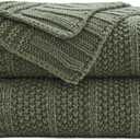 Douceur Olive Green Throw Blanket for Couch, Soft Cozy Lightweight Stripe Pattern Knitted Throw Blanket for Sofa, Living Room Gift, 50"X60" (Stripe-olive Green)