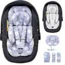 Baby Car Seat Head Support with Extra Headrest, Adjustable Infant Car Seat Insert with Shoulder Pads Set, Breathable Mink Dot Carseat Cushion for Newborn, Fits for Stroller, Baby Swing, Bouncer (Gray Elephant)