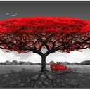 Red Tree Wall Art Black Grey Artwork for Living Room Office Bedroom Home Modern Landscape Forest Picture Large Sitting Room Decor Framed 20x40inch