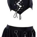 MEOWCOS Goth Bikini Halter Neck Swimsuit Broken Heart Gothic Bathing Suit (Large, Black)