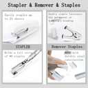White Office Desk Accessories Supplies, 12pcs Desk Organizers and Accessories with Tape dispenser and Stapler,Staples,Staple Remover,Pen Holder,Scissor,Ruler,Sticky Tabs,Tape,Ballpoint Pen,Clips Set