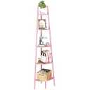 Yoobure Corner Shelf, 5-Tier Corner Bookshelf with Metal Frame, Ladder Corner Shelves Display Shelf for Bedroom Living Room, Tall Corner Bookcase Corner Plant Stand, Wood Small Corner Shelf Stand Home, Pink