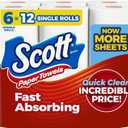 Scott Paper Towels, Choose-A-Sheet, 6 Double Rolls = 12 Regular Rolls (108 Sheets Per Roll)
