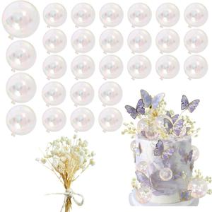 30 PCS Mini Balls Cake Topper DIY Cake Insert Topper Acrylic Cake Topper Foam Cake Balls Artificial Dried Flowers for Wedding Anniversary Baby Shower Birthday Party (Clear)