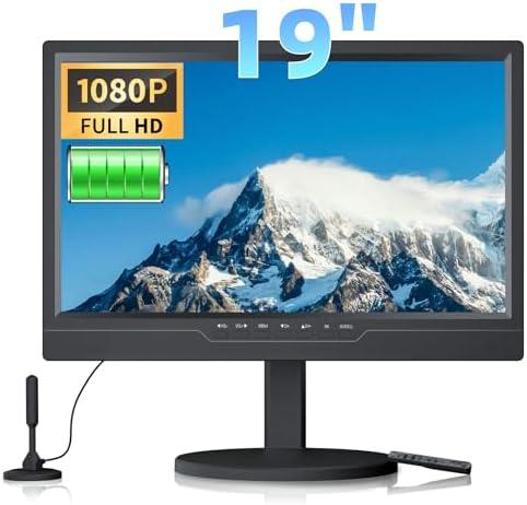 Desobry 19.1 Inch Portable TV with Digital ATSC Tuner, Small TV with Built-in 8000mAh, Portable Monitor with 1080P HDMI Input, AV Input, USB, Small T V for Travel, Camping, RV, Kitchen, Patio