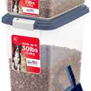 IRIS USA Dog Food Storage Container, 30 lbs & 11 lbs Combo, Cat Food Storage Container, Dog Treat Container, Airtight, Stackable, 2-Cup Scoop, Wheels, Easy Mobility, Navy