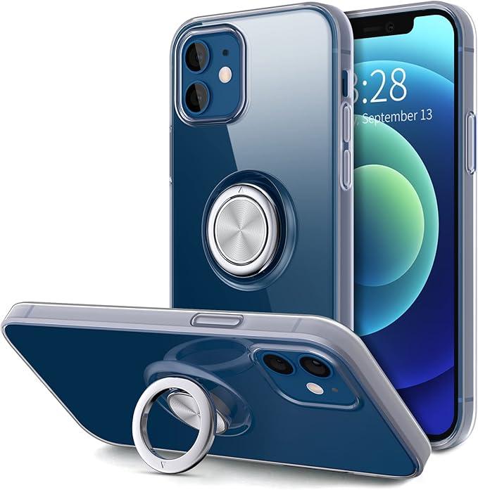 Hython Case for iPhone 12 Case & iPhone 12 Pro Case with Ring Stand, Clear Body with 360° Rotatable Ring Holder Magnetic Kickstand, Soft TPU Shockproof Protective Phone Cases for Women Girls, Clear