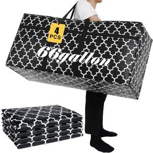 4 Pcs 66 Gallon Large Moving Bags with Zipper and Handles Christmas Tree Bags Foldable Heavy Duty XXL Totes for Christmas 4ft 5ft Tree Skeleton Blankets Storage(Plaid)