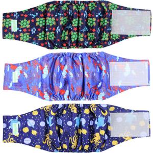 wegreeco Washable Male Dog Belly Band (Stylish Pattern)- Pack of 3 - Washable Male Dog Belly Wrap, Dog Diapers Male (Turtle, S) (Small (11" to 14"))