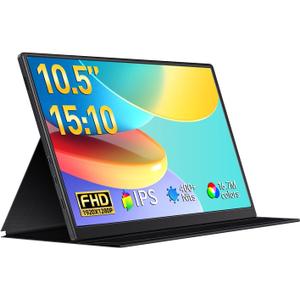 Small Portable Monitor 10.5" 400 Nits 15:10 FHD 1280P IPS Screen, Ultra-Slim Mini Monitor w/Smart Cover & Speaker, USB C HDMI HDR Portable Gaming Monitor, Travel Monitors for Laptop PCs (Gunmetal)