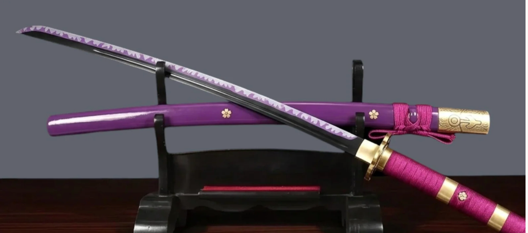 Sword Valley Kozuki Oden Yamo Sword - Purple 40.9″ - Cosplay Prop Anime Katana Samurai Sword - Anime Original Texture Carbon Steel Blade Carving Symbol - Handle Absorbs Sweat (Purple, 40.9″)