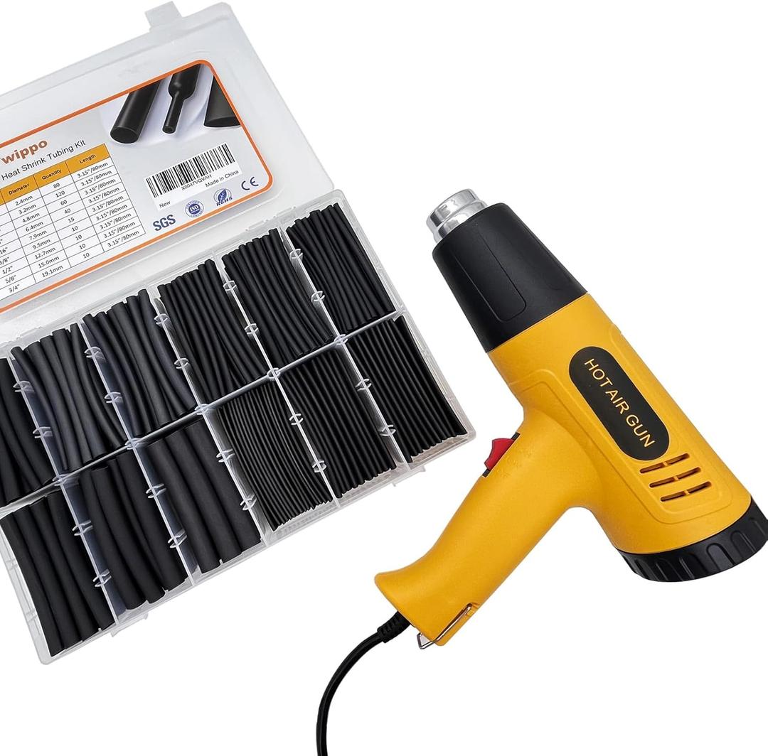 355pcs Heat Shrink Tubing Kit with 1000W Heat Gun - 3:1 Shrink- Electrical Waterproof Industrial Heat Shrink Tubing Terminals- Marine Grade Wire Connector Shrink Wrap Tube - 3.15" Length
