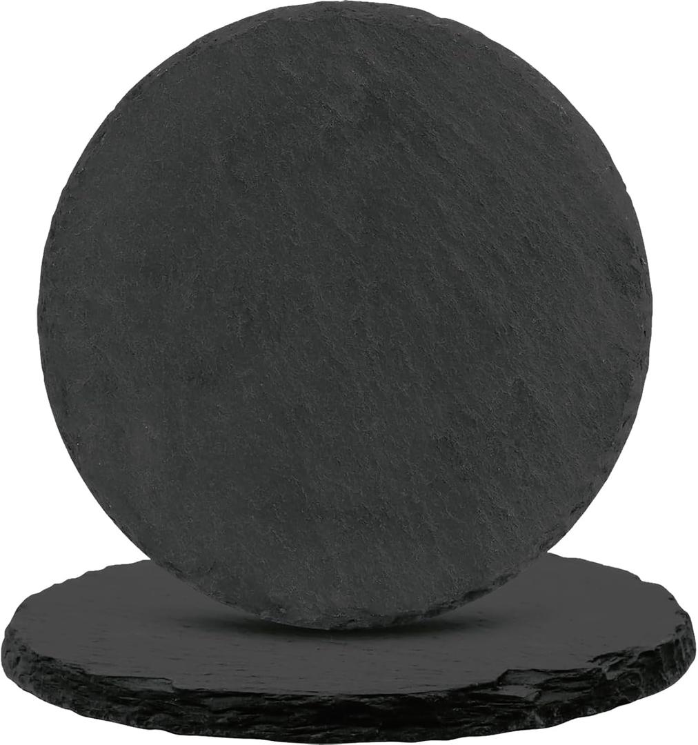 Black Nature Stone Coasters Set of 2, Round Drink Coasters Anti-Scratch, Table Décor for Office Bar Kitchen and Home, Protect Wood Glass Surfaces in Style (2pack)