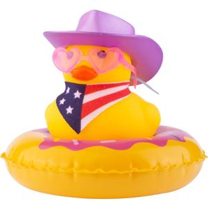 Yellow Duck Car Ornaments Rubber Duck Car Dashboard Decorations with Mini Cowboy Hat Scarf Sunglasses Swim Ring Necklace for Car Dashboard Decoration(Q24)