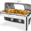 ROVSUN Roll Top Chafing Dish Buffet Set,NSF 9 Quart Rectangular Stainless Steel Chafer for Catering,Buffet Servers and Warmers Set with Glass Window for Wedding, Parties, Banquet, Events, Full Size (1 Pack)