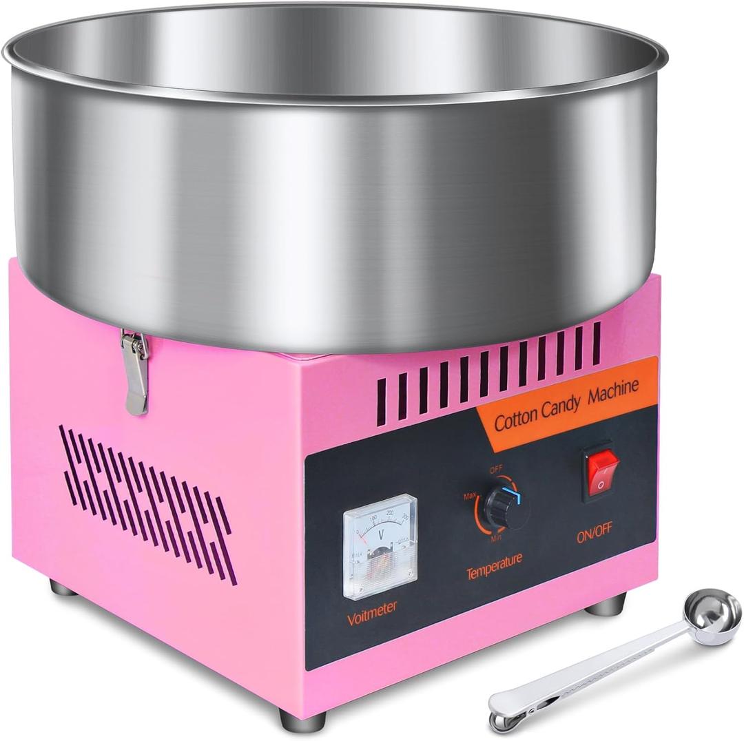 Cotton Candy Machine Commercial, 1000W Electric Cotton Candy Maker Machine, Candy Floss Machine with Stainless Steel Bowl and Sugar Scoop for Kids Birthday, Family Party Pink