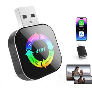 2026 Upgraded Wireless Carplay Adapter, 4 in 1 Screen Mirroring Support Mirror Link/AirPlay for Apple CarPlay & Android Auto